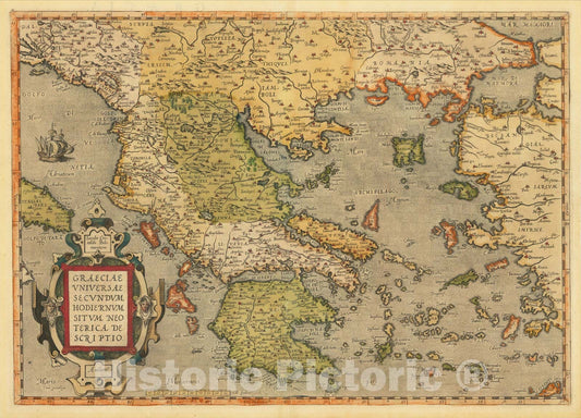 Historic Map : Graeciae Universae Secundum Hodiernum Situm Neoterica Descriptio, 1584, Abraham Ortelius, v2, Vintage Wall Art