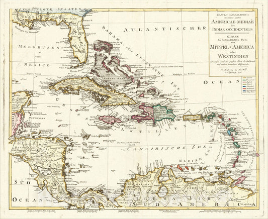 Historic Map : Tabula Geographica maximae partis Americae Mediae sive Indiae Occidentalis, 1798, Johann Walch, Vintage Wall Art