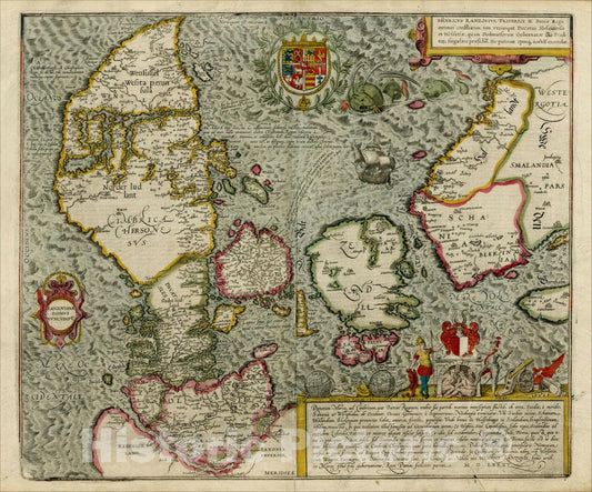 Historic Map : Danorum Marca, vel Cimbricum, aut Daniae Regnum, 1588, Georg Braun, Vintage Wall Art