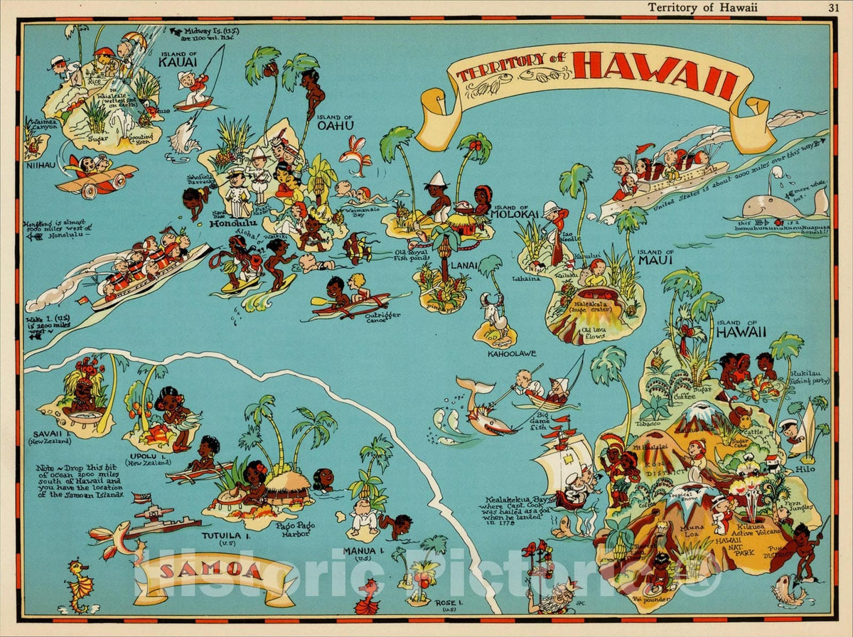Historic Map : Territory of Hawaii, 1931, Ruth Taylor White, v2, Vintage Wall Art