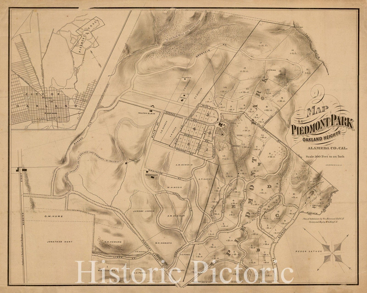 Piedmont Park Oakland Heights Alameda County 1877 Cadastral Map Print