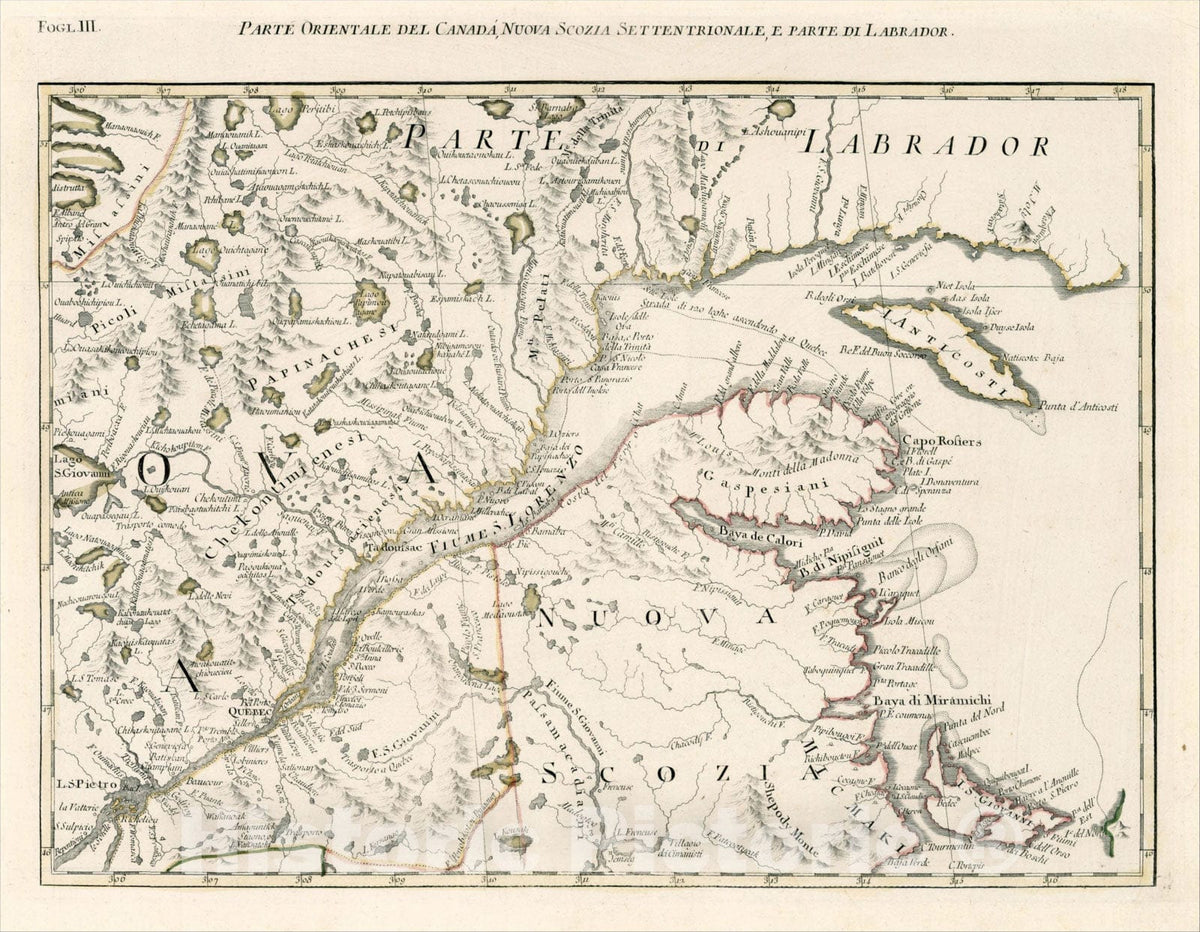 Historic Map : Partie Orientale Del Canada Nuova Scozia Settentrionale, E Parte Di Labrador, 1778, Antonio Zatta, Vintage Wall Art