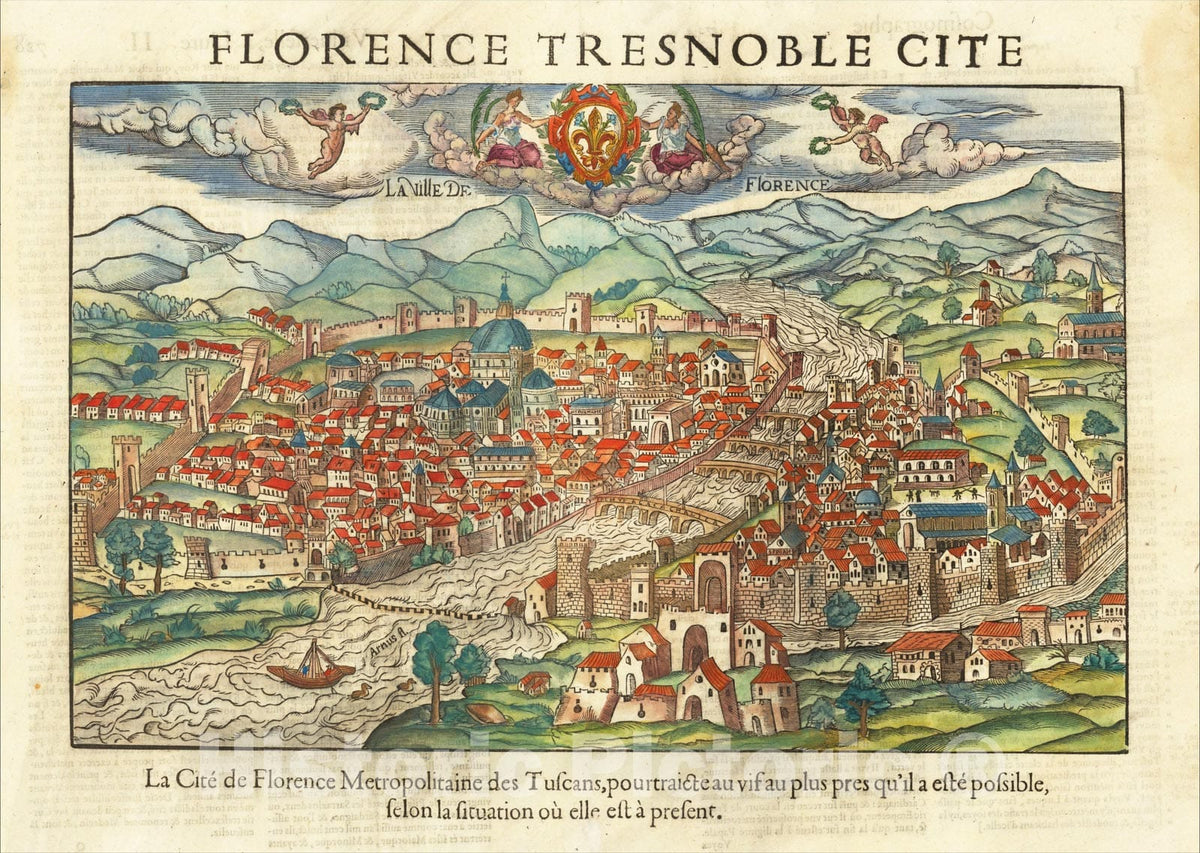 Historic Map : La Ville De Florence, 1575, Francois De Belleforest, Vintage Wall Art