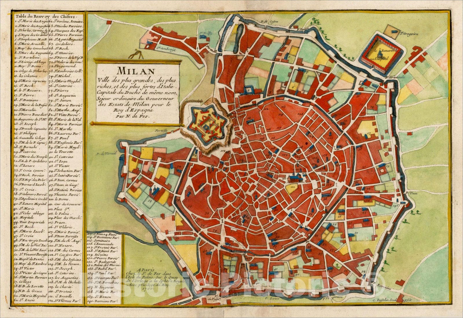 Historic Map : Milan Ville des plus grandes, des plus riches, et des plus fortes d'Italie, 17, 1700, Nicolas de Fer, Vintage Wall Art