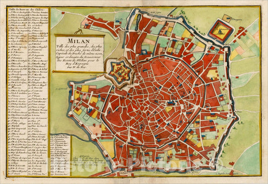 Historic Map : Milan Ville des plus grandes, des plus riches, et des plus fortes d'Italie, 17, 1700, Nicolas de Fer, Vintage Wall Art