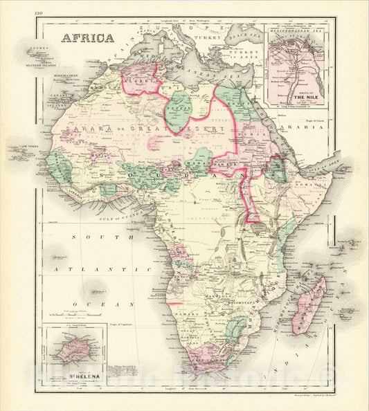 Historic Map : Africa, 1875, O.W. Gray, Vintage Wall Art
