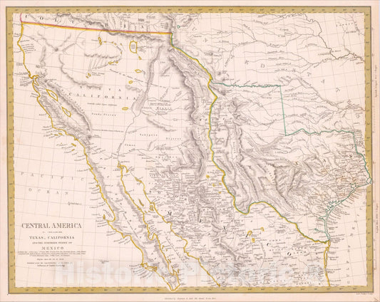 Historic Map : Central America II. Including Texas, California and the Northern States of Mexico, 1842, SDUK, v4, Vintage Wall Art