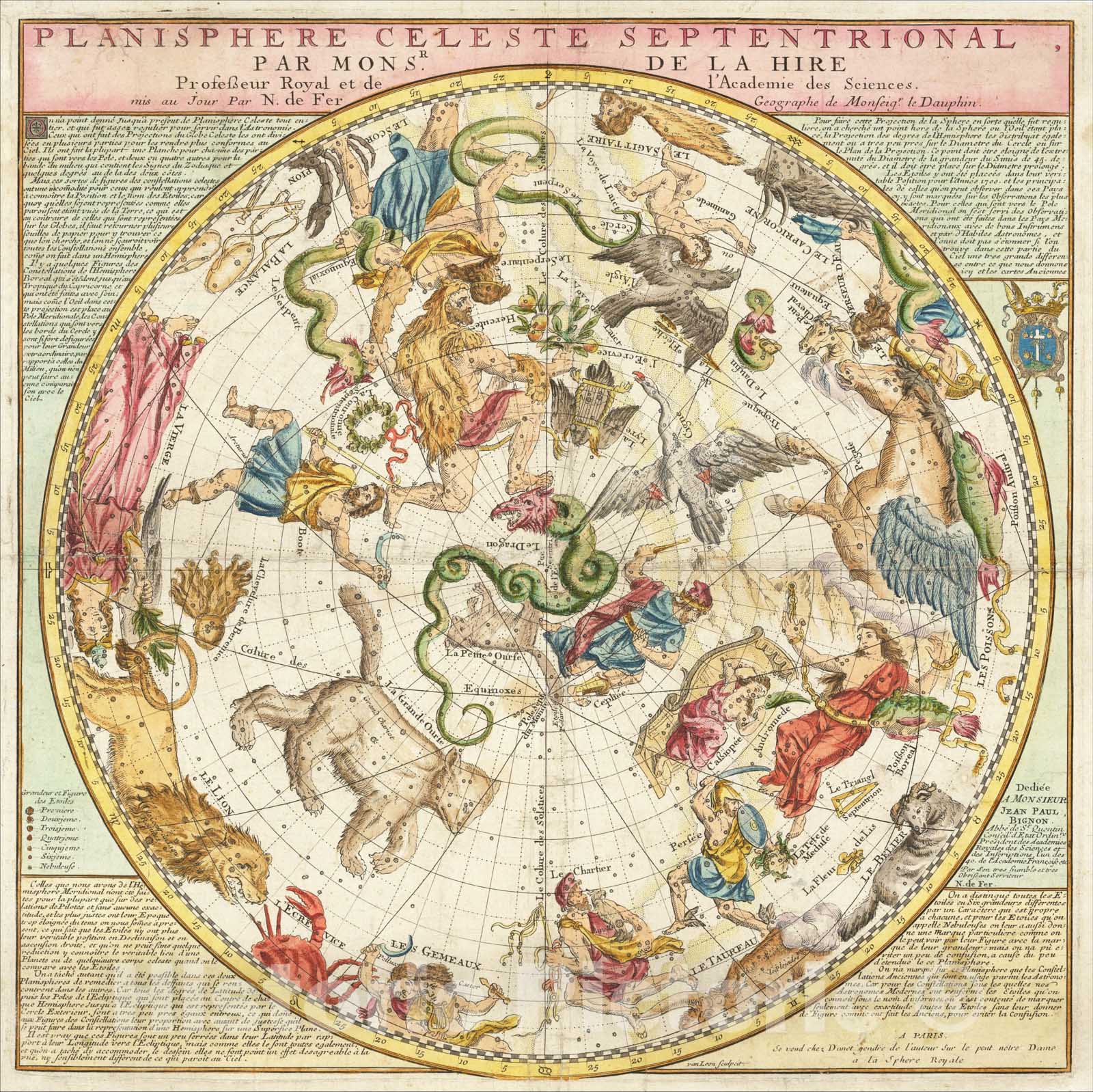 Historic Map : Planisphere Celeste Septentrional Par Monsr. De La Hire, 1760, c1705, Nicolas de Fer, Vintage Wall Art