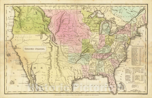 Historic Map : United States., 1830, Francis Junius Huntington, Vintage Wall Art