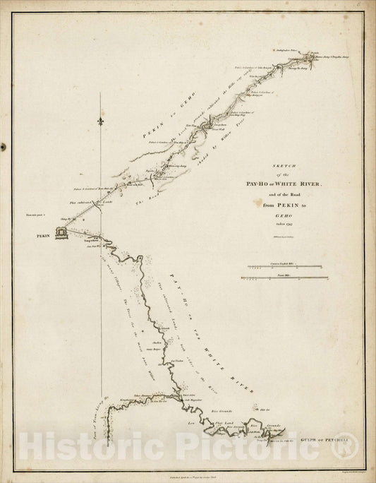 Historic Map : Sketch of the Pay-Ho or White River and of the Road from Pekin to Geho taken 1793, 1796, George L. Staunton, v1, Vintage Wall Art