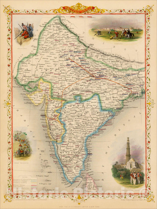 Historic Map : British India, 1851, John Tallis, v2, Vintage Wall Art