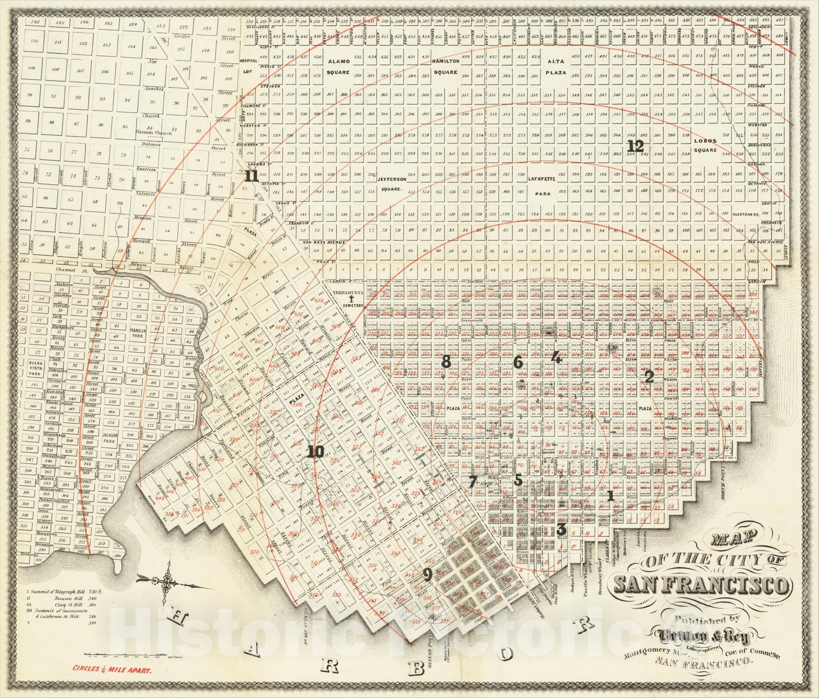 Historic Map : Map of the City of San Francisco Published by Britton and Rey, 1862, Britton & Rey, Vintage Wall Art