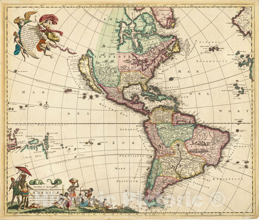 Historic Map : Novissima et Accuratissima Septentrionalis ac Meridionalis Americae Descriptio , c1710, Frederick De Wit, Vintage Wall Art