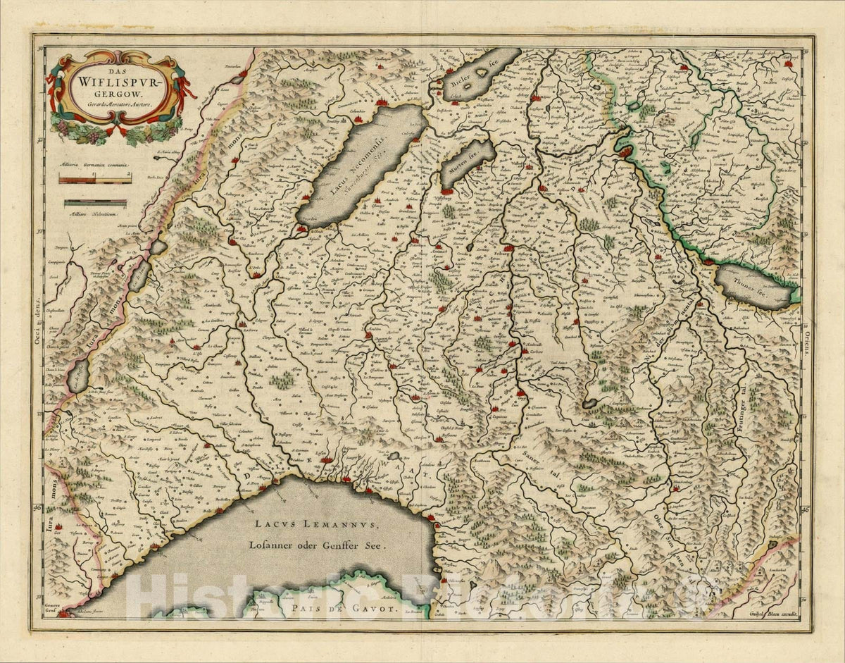 Historic Map : Das Wiflispurgergow Gerardo Mercatore Auctore, 1640, , Vintage Wall Art