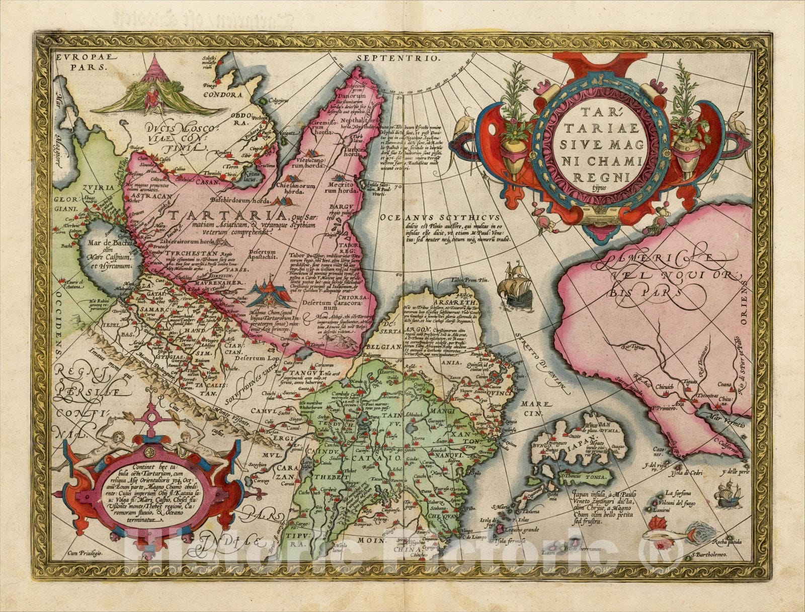 Historic Map : Tartariae Sive Magni Chami Regni typus, 1598, Abraham Ortelius, v2, Vintage Wall Art