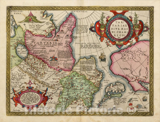 Historic Map : Tartariae Sive Magni Chami Regni typus, 1598, Abraham Ortelius, v2, Vintage Wall Art