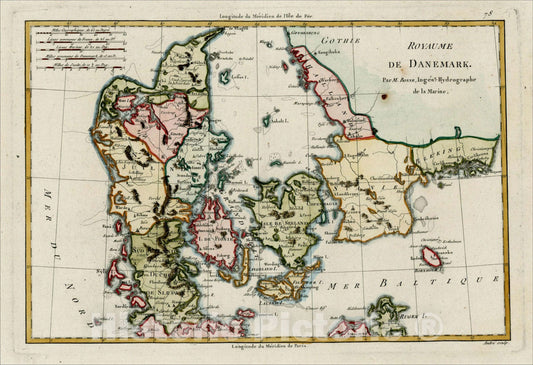Historic Map : Royaume De Danemark, 1780, Rigobert Bonne, Vintage Wall Art