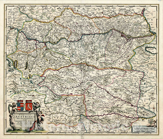 Historic Map : Circuli Austriaci Pars Septentrionalis in qua Archiducatus Austriae et Ducatus Stiriae, (Gold leaf highlights), c1688, , Vintage Wall Art