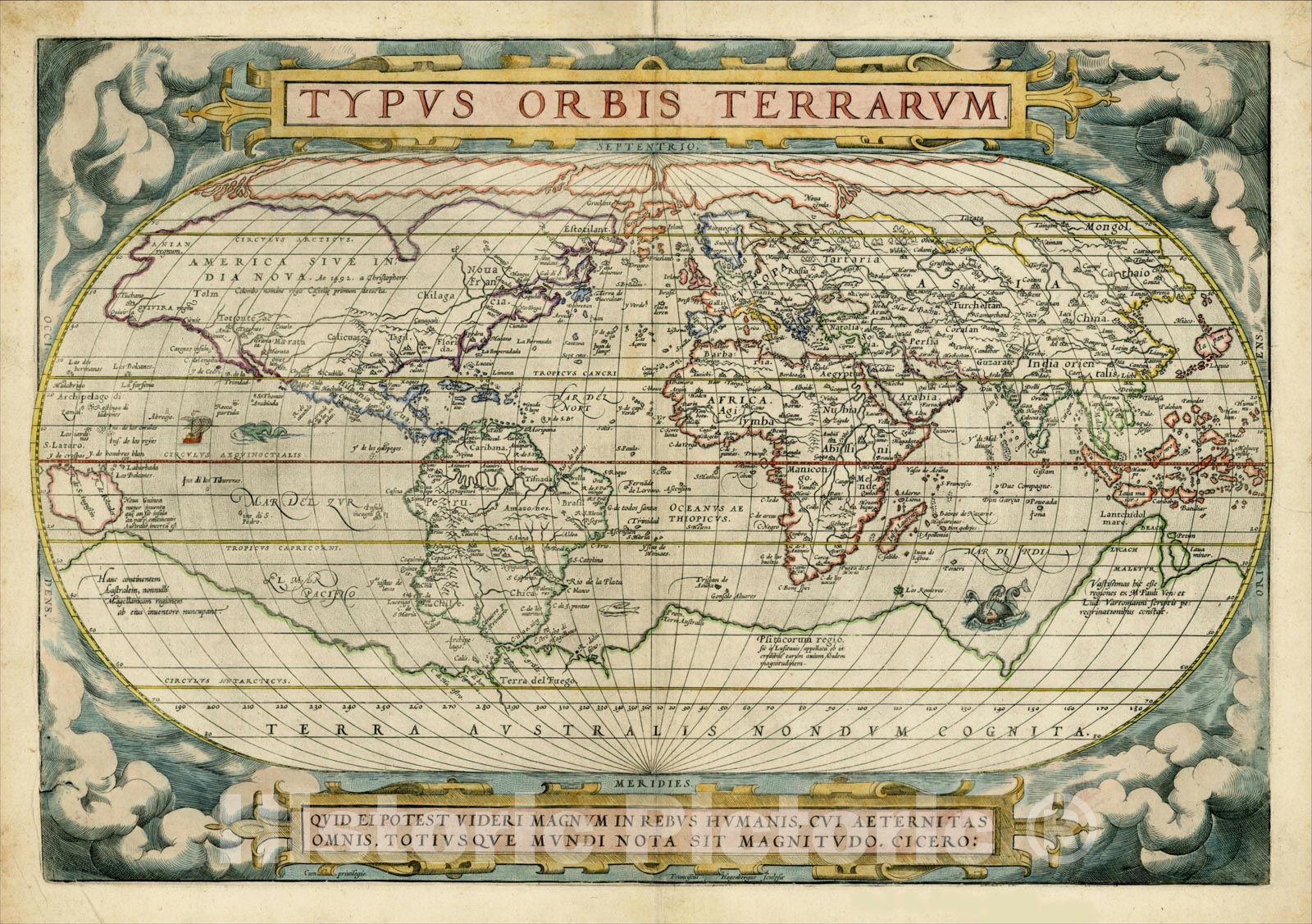 Historic Map : Typus Orbis Terrarum, 1572, Abraham Ortelius, Vintage Wall Art