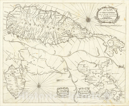 Historic Map : Map of the Island Guardalupa and Island Martineca, c1698, William Mount, Vintage Wall Art