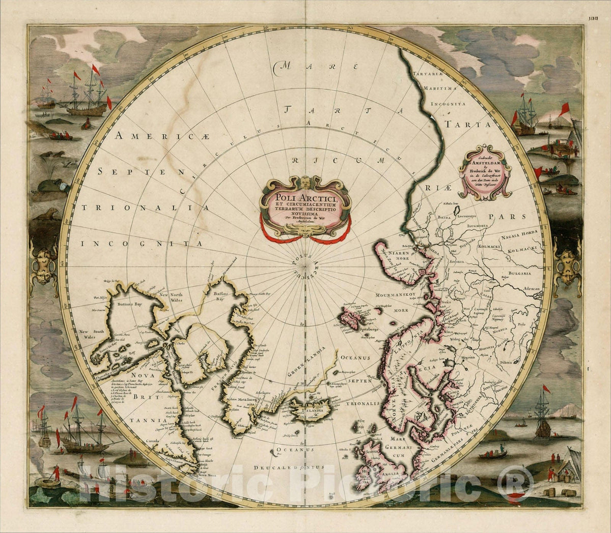 Historic Map : Poli Arctici et Circumiacentium Terrarum Descriptio Novissima Par Fredericum De Wit , c1670, Frederick De Wit, Vintage Wall Art