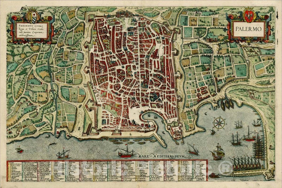Historic Map : Palermo, 1572, Georg Braun, Vintage Wall Art