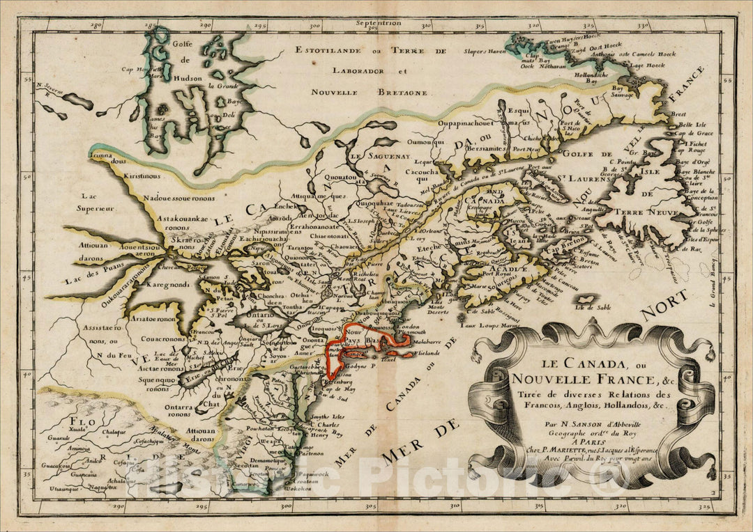Historic Map : Le Canada ou Nouvelle France &c. Tiree de diverses Relations des Francois, Anglois, Hollandois &c., 1657, Nicolas Sanson, v2, Vintage Wall Art