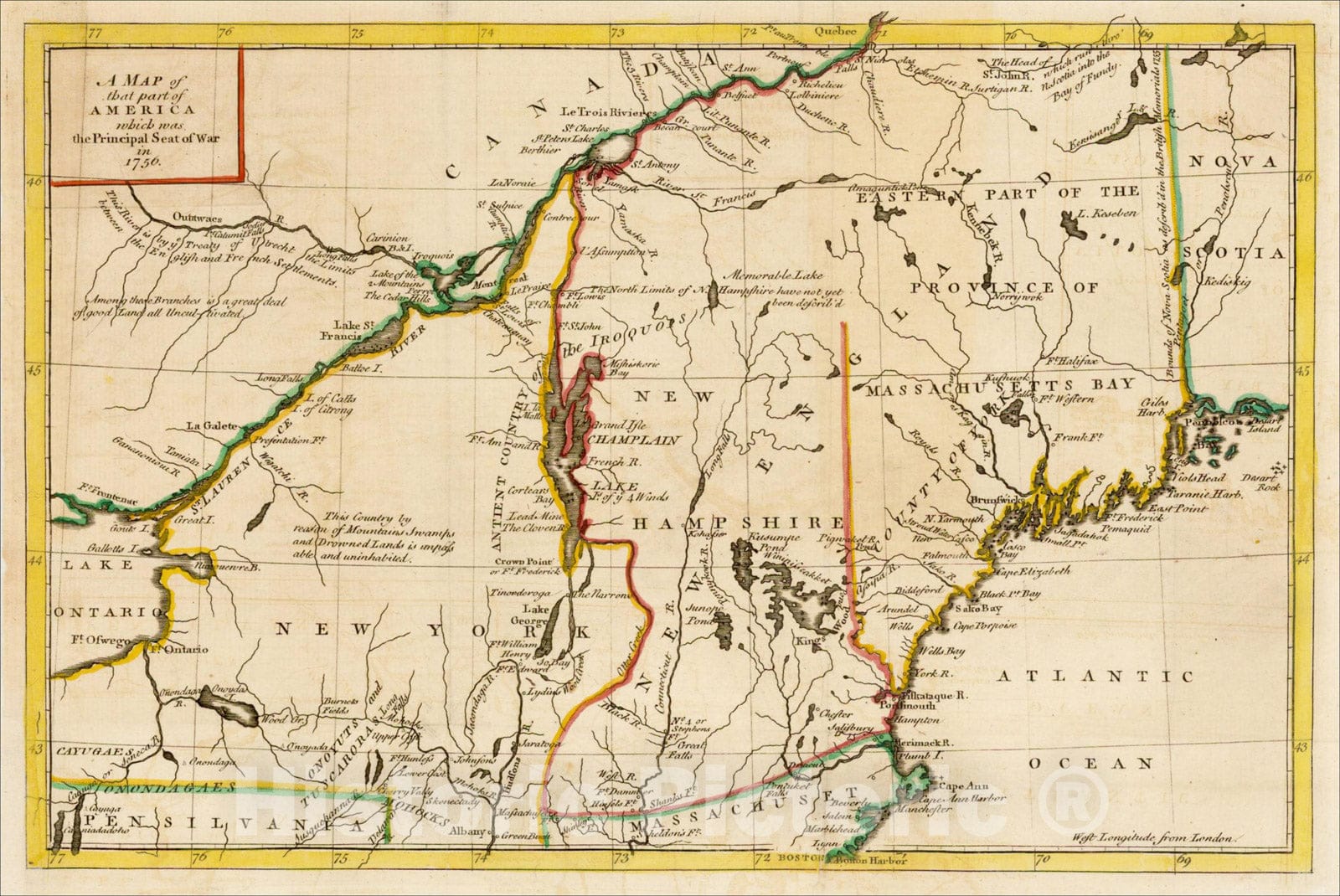 Historic Map : A Map of that Part of America which was the Principal Seat of War in 1756, 1757, Gentleman's Magazine, v2, Vintage Wall Art