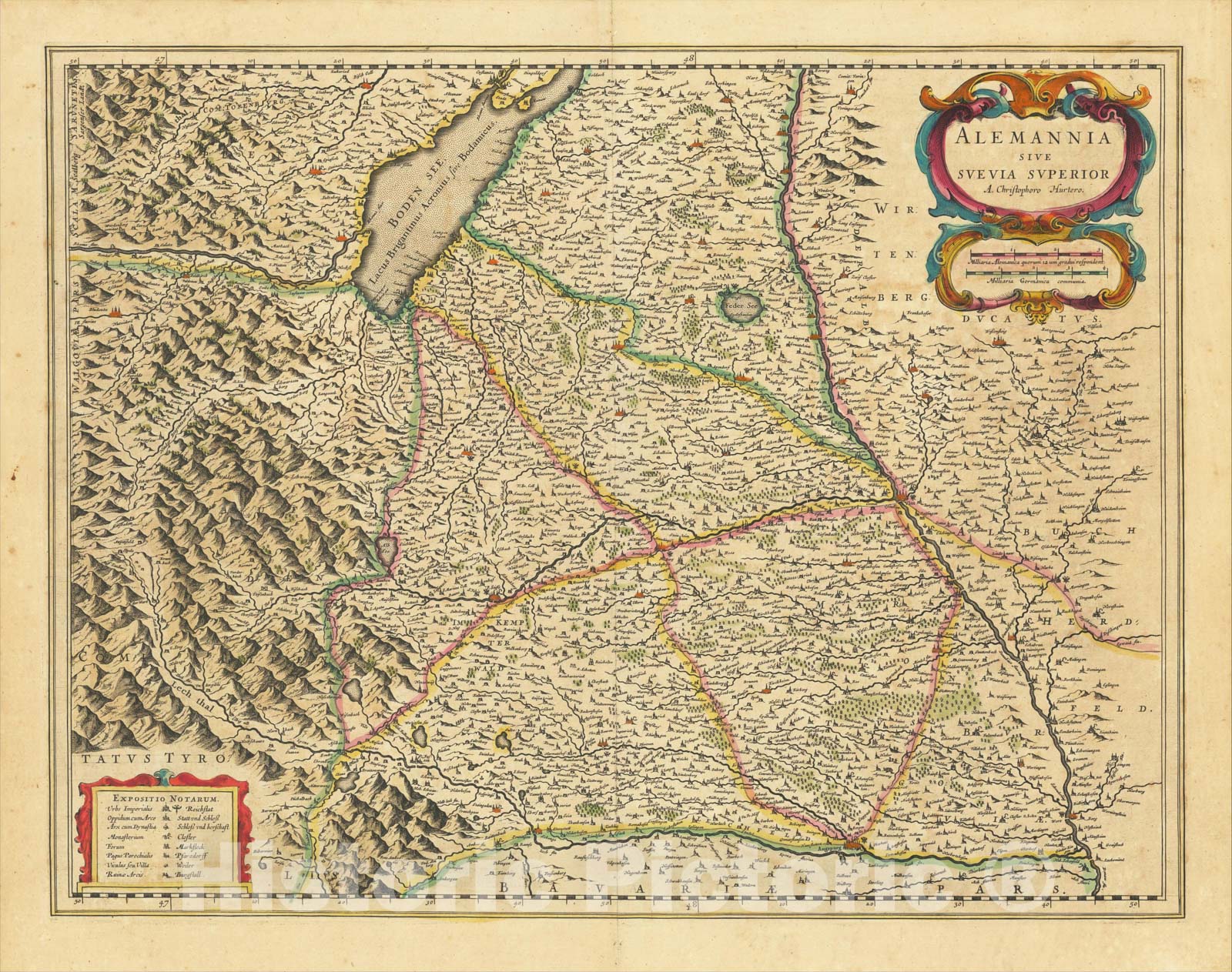 Historic Map : Alemannia sive Suevia Superior A. Christophoro Hurtero, 1635, Willem Janszoon Blaeu, Vintage Wall Art
