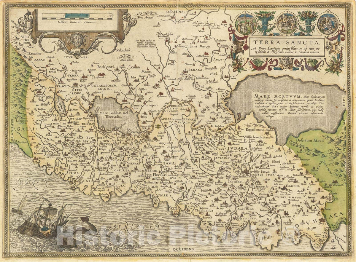 Historic Map : Terra Sancta, a Petro Laicstain perlustrata, et ab eius ore et schedis a Christiano Schrot in tabulam redacta, 1584, Abraham Ortelius, Vintage Wall Art