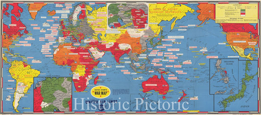 Historic Map : [World] Dated Events War Map, 22nd Edition, 1944, Stanley Turner, Vintage Wall Art