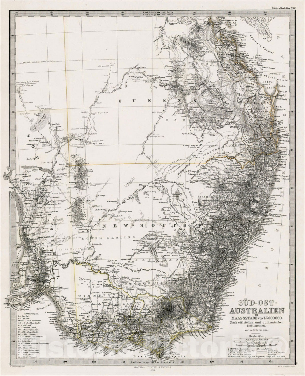 Historic Map : Sud-Ost-Australien, 1862, 1862, , Vintage Wall Art