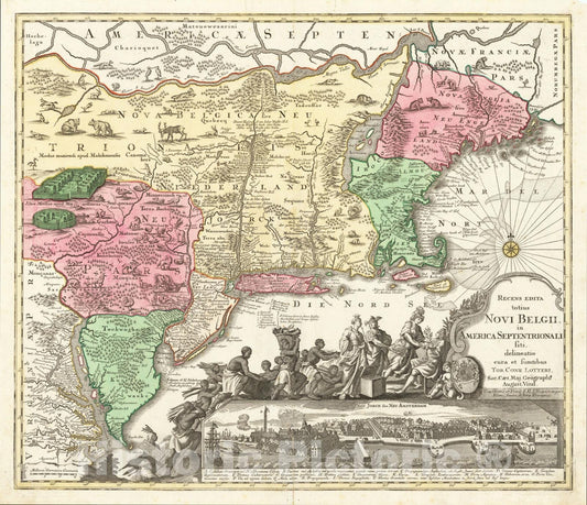 Historic Map : Recens Edita totius Novi Belgii, in America Septenrionali siti, delineatio cura et sumptibus . ., c1757, Tobias Conrad Lotter, v2, Vintage Wall Art
