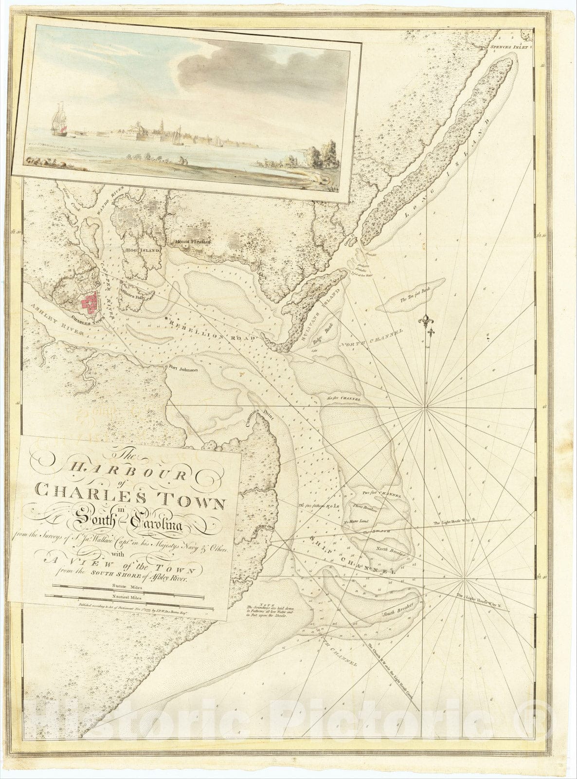 Historic Map : The Harbour of Charles Town in South-Carolina, 1777, Joseph Frederick Wallet Des Barres, Vintage Wall Art
