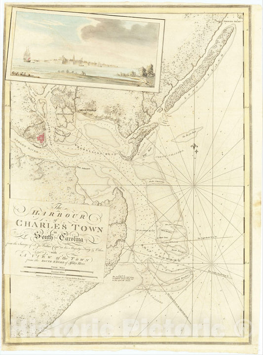 Historic Map : The Harbour of Charles Town in South-Carolina, 1777, Joseph Frederick Wallet Des Barres, Vintage Wall Art
