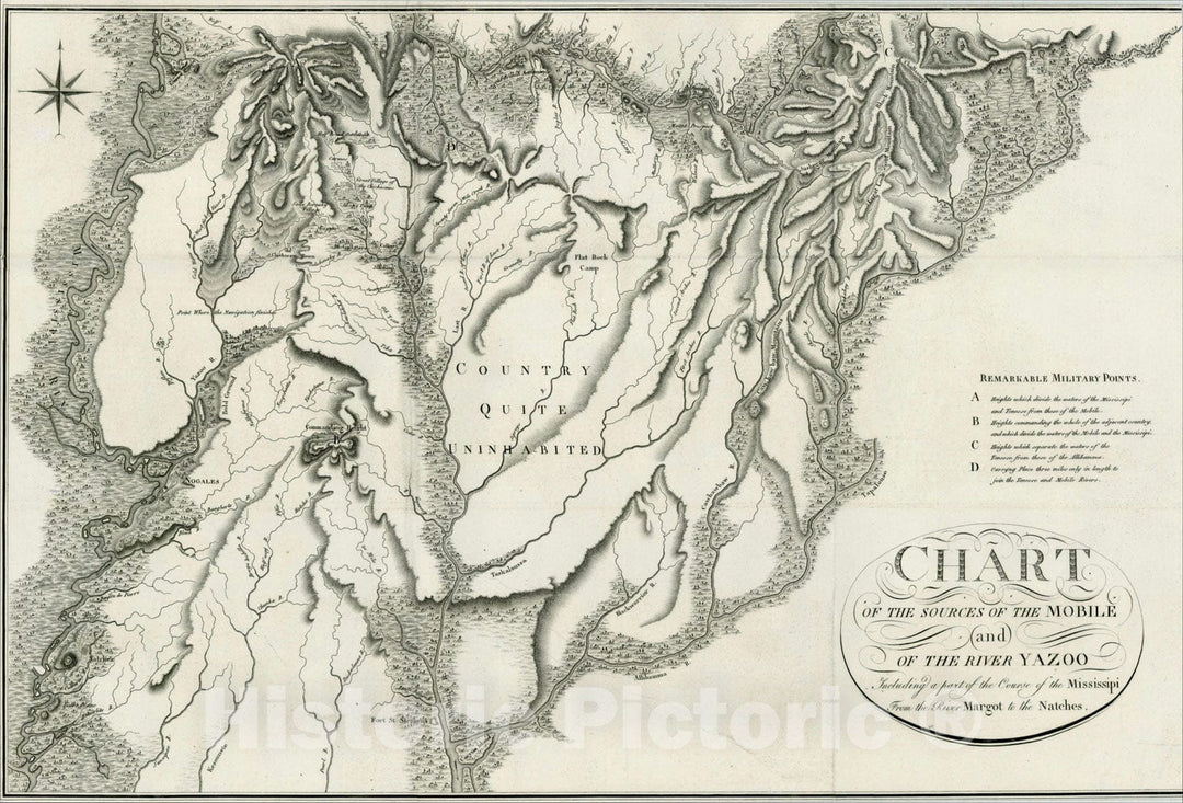 Historic Map : Sources of the Mobile and of the River Yazoo Icluding a part of the Course of the Mississippi From the River Margot, 1826, Vintage Wall Art