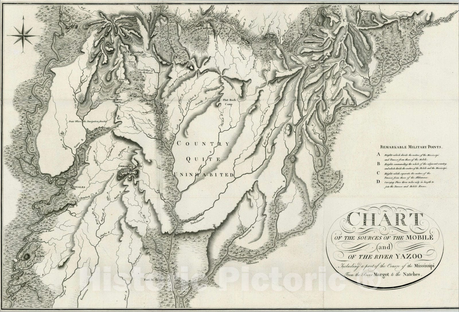 Historic Map : Sources of the Mobile and of the River Yazoo Icluding a part of the Course of the Mississippi From the River Margot, 1826, Vintage Wall Art