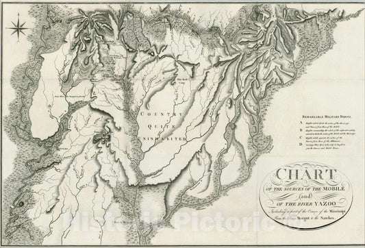 Historic Map : Sources of the Mobile and of the River Yazoo Icluding a part of the Course of the Mississippi From the River Margot, 1826, Vintage Wall Art