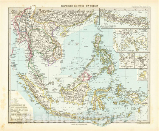 Historic Map : Ostindischen Inseln, 1885, Adolf Stieler, Vintage Wall Art