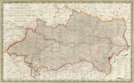 Historic Map : Das Erzherzogthum Oesterreich Mit angemerkten Poststazionen und Komerzialstrassen gezeich, 1808, Ludwig Schmidt, Vintage Wall Art