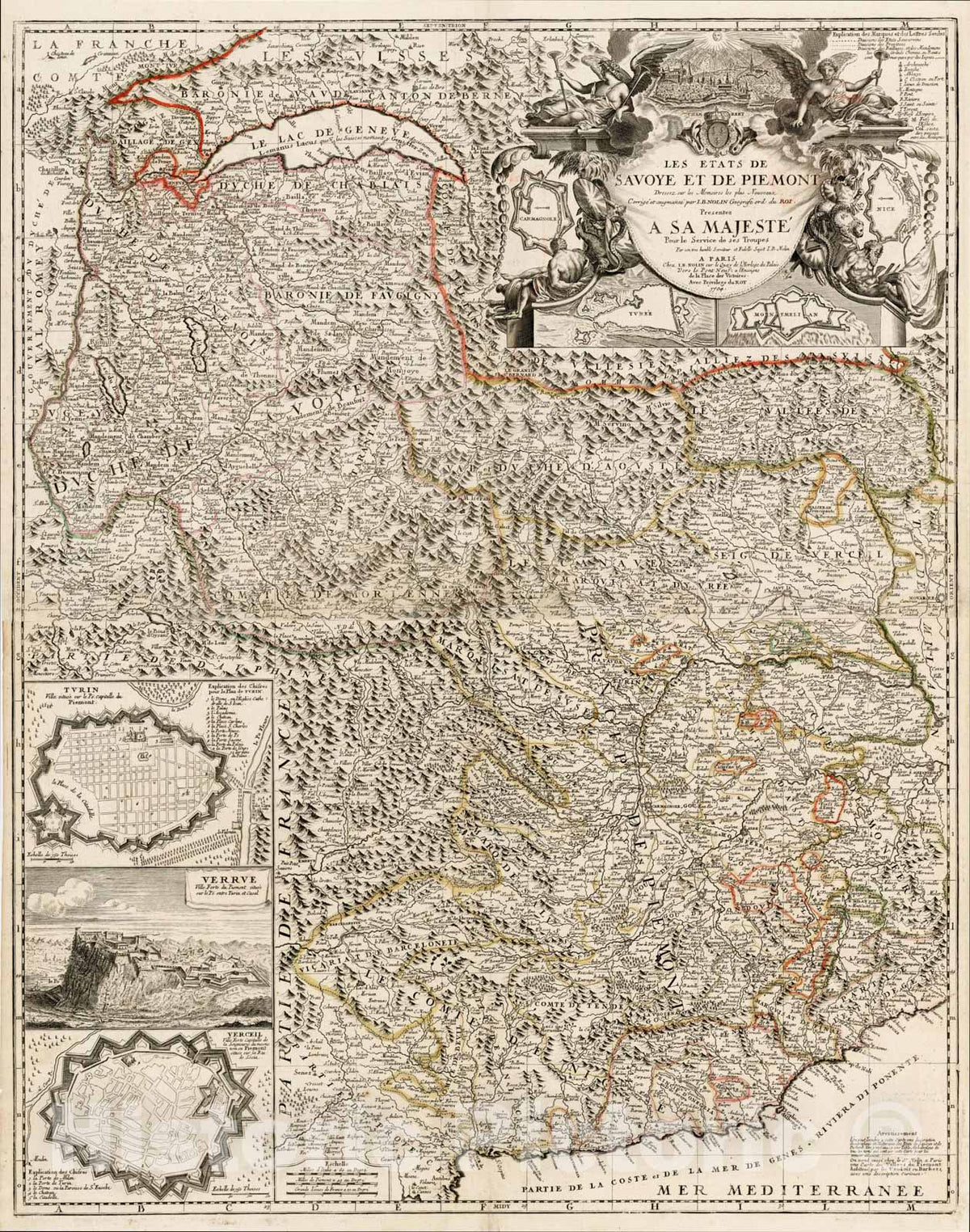 Historic Map : Les Etats De Savoye et de Piemont, 1704, 1704, , Vintage Wall Art