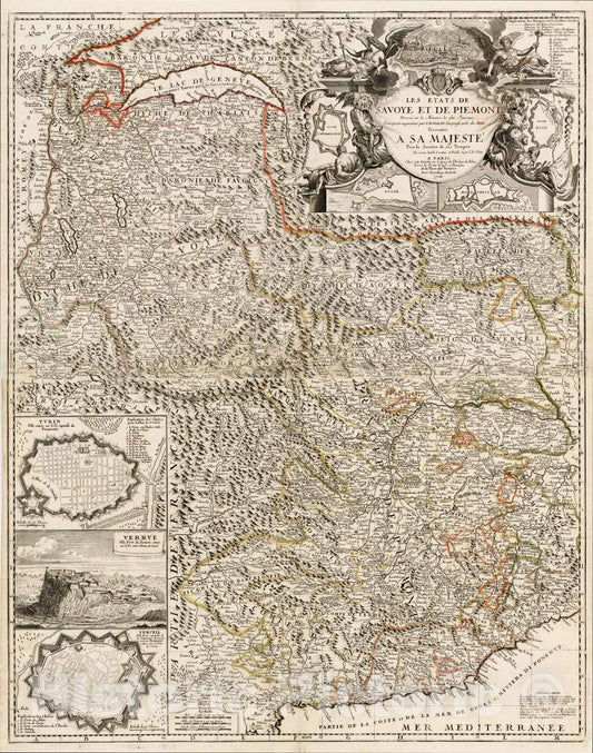 Historic Map : Les Etats De Savoye et de Piemont, 1704, 1704, , Vintage Wall Art
