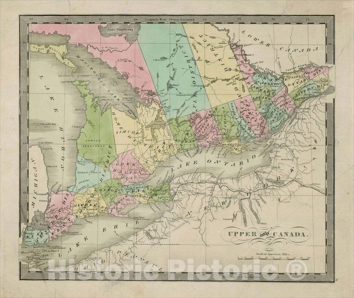 Historic Map : Upper Part of Canada, 1842, Jeremiah Greenleaf, Vintage Wall Art