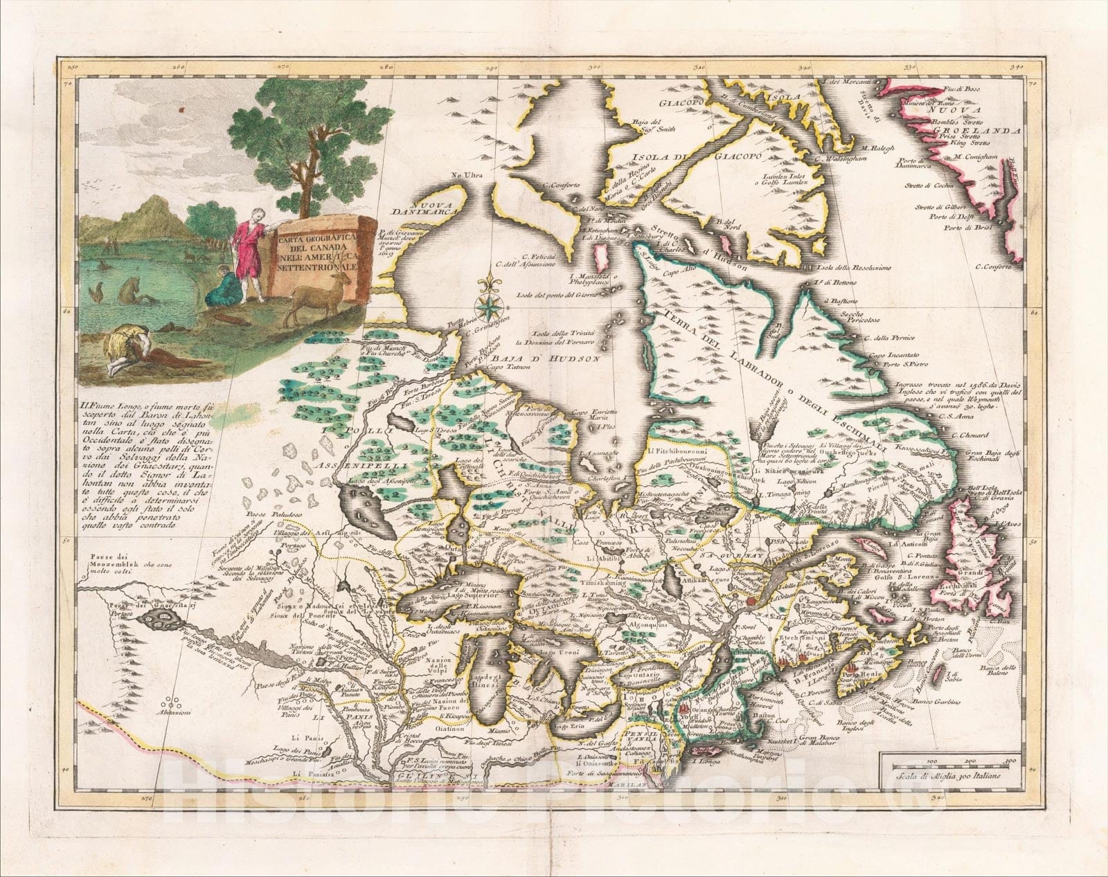 Historic Map : Carta Geografica Del Canada Nell America Settentrionale, 1742, Giambattista Albrizzi, Vintage Wall Art