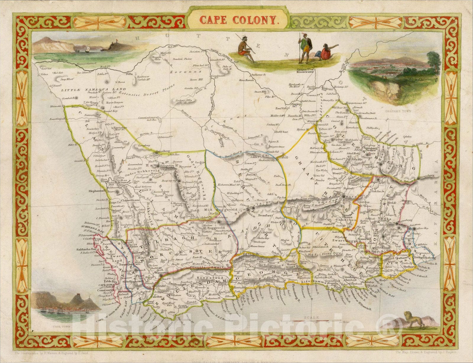 Historic Map : Cape Colony, 1851, John Tallis, v5, Vintage Wall Art