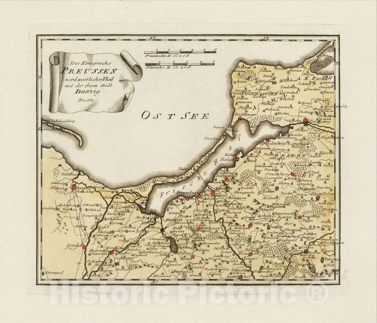 Historic Map : Des K?nigreichs Preussen nordwestlicher Theil mit der freyen Stadt Danzig Nro. 54., 1789, Franz Johann Joseph von Reilly, Vintage Wall Art