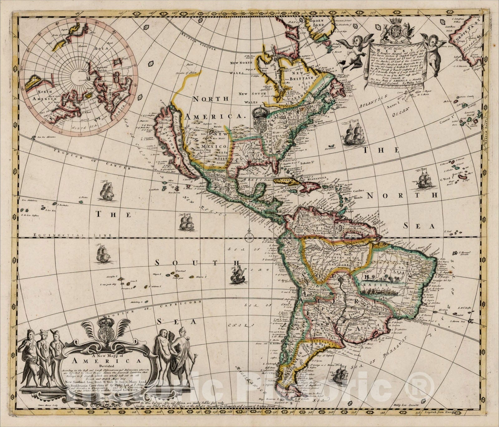 Historic Map : New Mapp of America Devided According To the Best and Latest Observations, c1686, , Vintage Wall Art