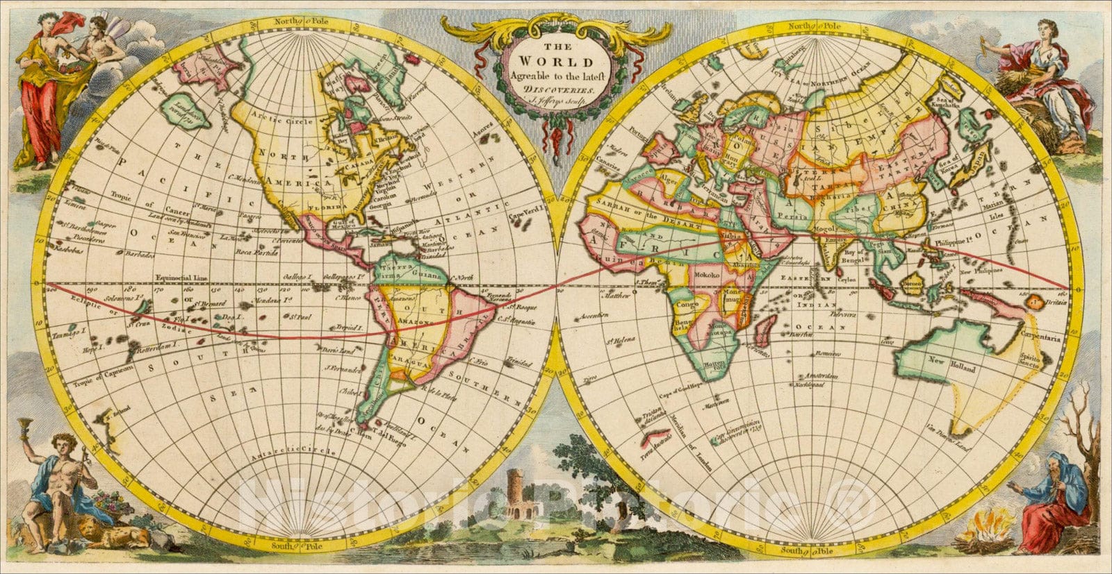 Historic Map : The World Agreable to the latest Discoveries, 1754, Thomas Jefferys, Vintage Wall Art