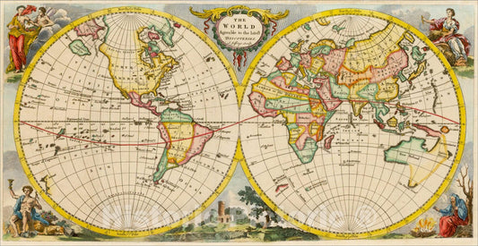 Historic Map : The World Agreable to the latest Discoveries, 1754, Thomas Jefferys, Vintage Wall Art