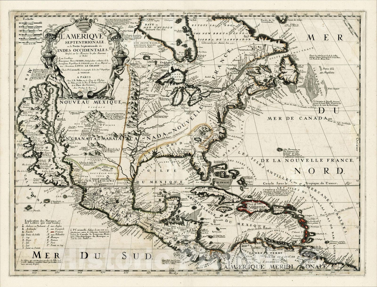 Historic Map : L'Amerique Septentrionale ou la Partie Septentrionale des Indes Occidentales, 1689, 1689, , Vintage Wall Art